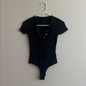 Vici Collection Deep Blue Ribbed Button-Up Bodysuit